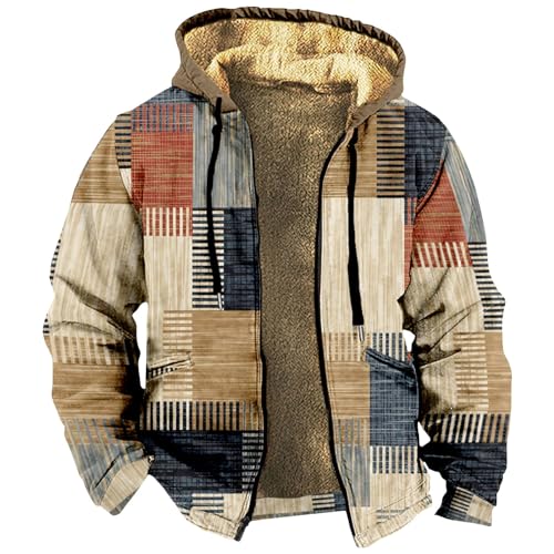 LUNULE Fleecejacke Herren Outdoor Leichte Jacke Herren Hoodie Herren Reißverschluss Farbblock Teddy Fleece Gefüttert Hoodie Jacke Mit Reißverschluss Bademantel Extra Lang (Minzgrün, Xl) von LUNULE