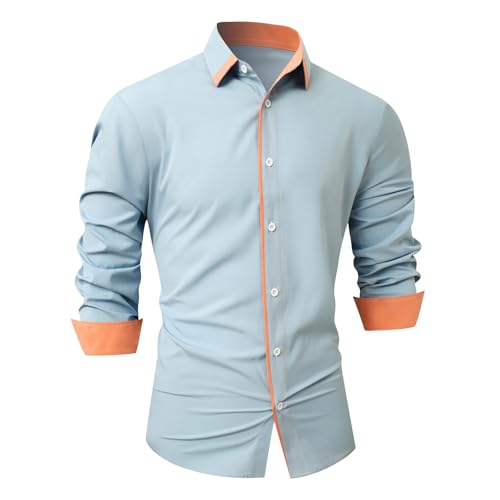 LUNULE Hemden Herren Langarm Business Hemd Einfarbig Patchwork Stehkragen Businesshemd Mit Knöpfen Slim Fit Basic Langarmhemd Oversize von LUNULE