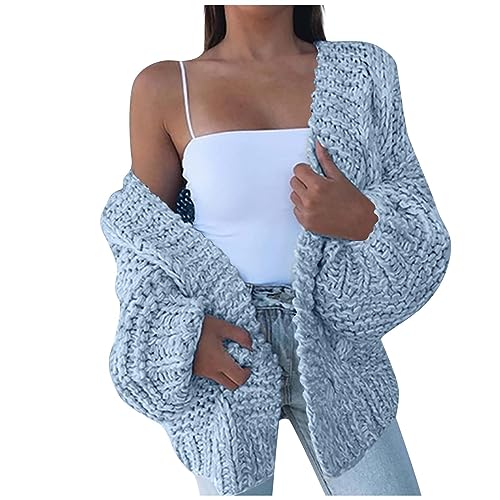 LUNULE Herbstmantel Damen Bomberjacke Damen Sommer Parker Damen Jacke Strickjacke Schwarz Damen Elegant Einfarbig Kurz Grobstrick Jacke Casual Herbstjacke Mädchen (Blau, M) von LUNULE