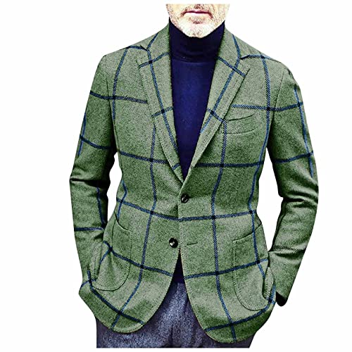 LUNULE Herren Anzugjacke Klassisch Kariert Tweed Sakko Blazer Jacke Revers Herbstjacke Vintage Übergangsjacke Warm Mantel Outwear Herrenjacke mit Tasche Herbst Freizeitjacke Bikerjacke Armeejacke von LUNULE