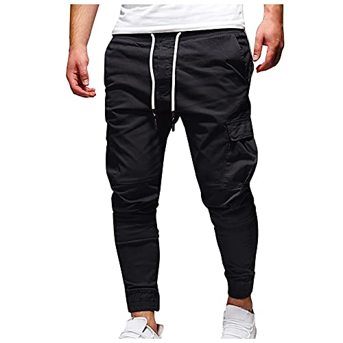 LUNULE Herren Chinohose Outdoor Fitness Jogginghose mit Drawstrings Jogging Gym Sporthose mit Taschen für Männer Lange Stretch Slim Fit Trainingshose Herren Modisch Einfarbige Atmungsaktiv Fitnesshose von LUNULE