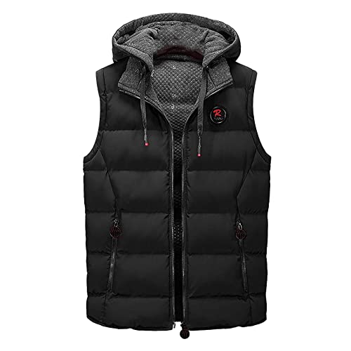 LUNULE Herren Daunenweste Outdoor Sports Laufweste Ärmellos Reißverschluss Steppweste mit Kapuze für Männer Fitness Training Jogging Sportweste Herren Slim Fit Winterweste Pufferweste Freizeitweste von LUNULE