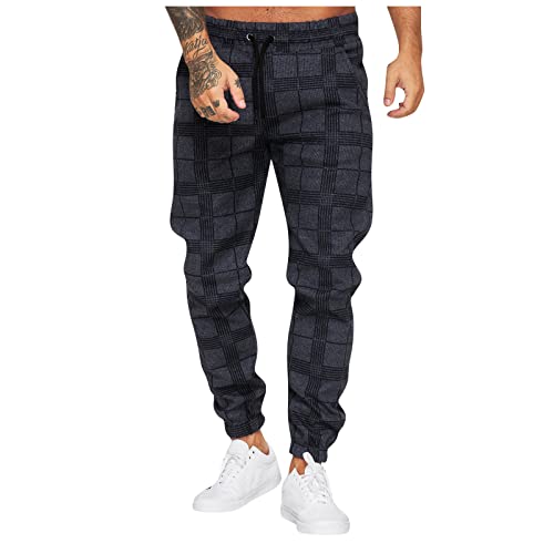 LUNULE Herren Freizeithose Modisch Karierte Jogginghose Lange Slim Fit Atmungsaktiv Sporthose mit Drawstrings und Taschen für Männer Outdoor Sport Jogging Laufen Fitness Freizeit Trainingshose Pants von LUNULE