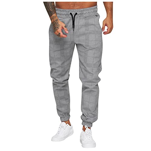 LUNULE Herren Freizeithose Modisch Karierte Jogginghose Lange Slim Fit Atmungsaktiv Sporthose mit Drawstrings und Taschen für Männer Outdoor Sport Jogging Laufen Fitness Freizeit Trainingshose Pants von LUNULE