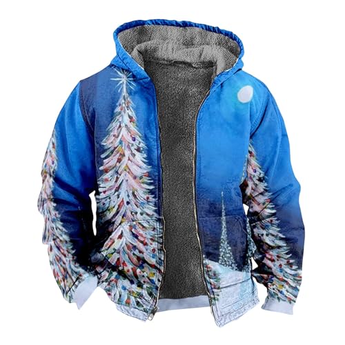 LUNULE Herren Hoodie Fleecejacke Mit Kapuze Muster Langarm Reißverschluss Dicke Thermo Kapuzenjacke Fleece Y2K Zip Up Wanderjacke(Sky Blue,4XL) von LUNULE
