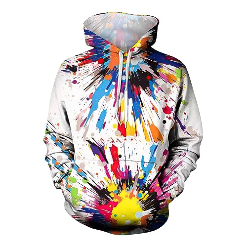 LUNULE Herren Hoodie Outdoor Pullover Unisex Bunte Langarm Mit Kapuze Männer Batik Drucken Kapuzenpullover Weihnachtspulli Oversize Pullover(Sky Blue,M) von LUNULE