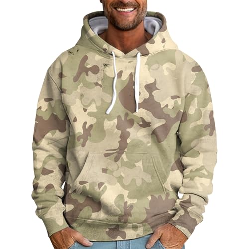 Herren Hoodie Pullover Sommer Camouflage Druck Langarm Mit Kapuze Casual Warm Hoody Sweatshirt Outdoor Schwarz Winterpullover Warm(Khaki,6XL) von LUNULE