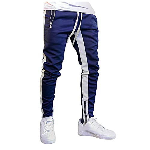 LUNULE Herren Jogginghose Stylische Streifen Jogging Pants Jogging Gym Fitness Sporthose für Männer Lange Stretch Trainingshose Herren Sport Jogger Fitnesshose Trekkinghose mit Drawstrings und Taschen von LUNULE