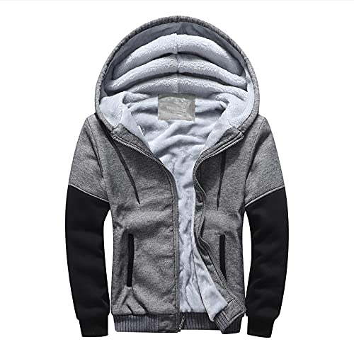 LUNULE Herren Kapuzenpullover Warm Gefüttert Plüsch Kapuzenjacke Patchwork Kapuzenpulli mit Reißverschluss für Männer Langarm Farbblock Sweatjacke mit Tasche Herren Fitness Sport Collegejacke von LUNULE