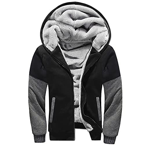 LUNULE Herren Kapuzenpullover Warm Gefüttert Plüsch Kapuzenjacke Patchwork Kapuzenpulli mit Reißverschluss für Männer Langarm Farbblock Sweatjacke mit Tasche Herren Fitness Sport Collegejacke von LUNULE