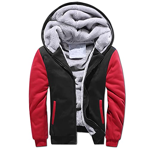 LUNULE Herren Kapuzenpullover Warm Gefüttert Plüsch Kapuzenjacke Patchwork Kapuzenpulli mit Reißverschluss für Männer Langarm Farbblock Sweatjacke mit Tasche Herren Fitness Sport Collegejacke von LUNULE