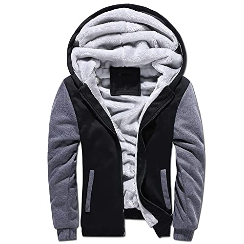 LUNULE Herren Kapuzenpullover Warm Gefüttert Plüsch Kapuzenjacke Patchwork Kapuzenpulli mit Reißverschluss für Männer Langarm Farbblock Sweatjacke mit Tasche Herren Fitness Sport Collegejacke von LUNULE