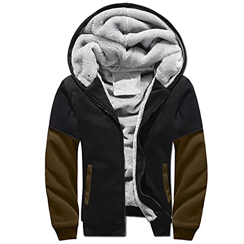 LUNULE Herren Kapuzenpullover Warm Gefüttert Plüsch Kapuzenjacke Patchwork Kapuzenpulli mit Reißverschluss für Männer Langarm Farbblock Sweatjacke mit Tasche Herren Fitness Sport Collegejacke von LUNULE