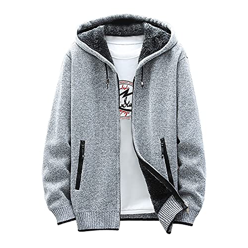 LUNULE Herren Kapuzenpullover Warm Gefüttert Strickpullover Lange ÄRmel Sweatshirt Mit Kapuze und Kordelzug für Männer Herbst Winter Übergangsjacke mit Reißverschluss Herren College Pullover von LUNULE