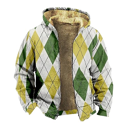 LUNULE Herren Mantel Kurz Windjacke Herren Herren Blouson Sommer Herbst Winter Warm Plaid Fleece Holzfällerhemd Mit Kapuze Lässige Outdoor Kariertes Frottee Bademantel Herren (Multicolor, Xxl) von LUNULE