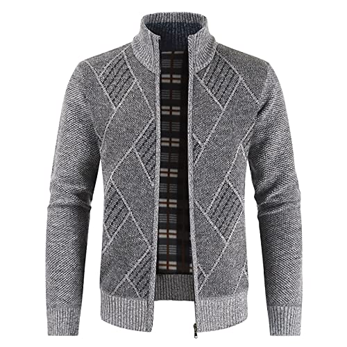 LUNULE Herren Pullover Freizeitjacke Langarm Strickpullover mit Rundhalsausschnitt Basic Grobstrick Winterpullover mit Reißverschluss für Männer Herbst Winter Übergangsjacke Herren Slim Strick-Pulli von LUNULE