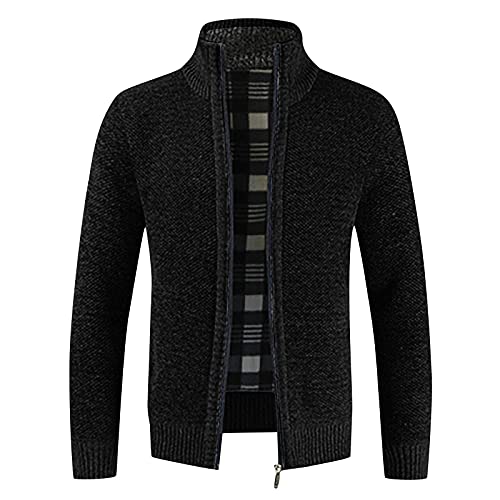 LUNULE Herren Pullover Freizeitjacke Langarm Strickpullover mit Rundhalsausschnitt Basic Grobstrick Winterpullover mit Reißverschluss für Männer Herbst Winter Übergangsjacke Herren Slim Strick-Pulli von LUNULE