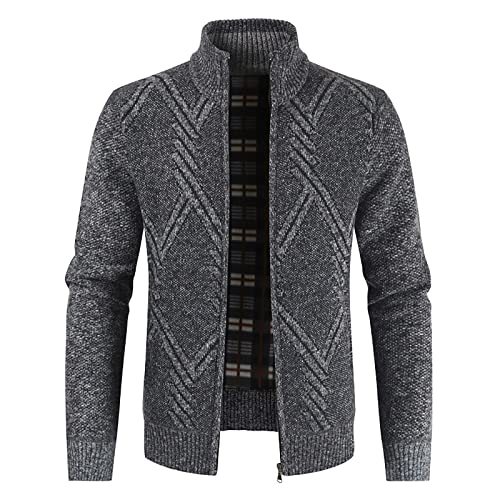 LUNULE Herren Pullover Freizeitjacke Langarm Strickpullover mit Rundhalsausschnitt Basic Grobstrick Winterpullover mit Reißverschluss für Männer Herbst Winter Übergangsjacke Herren Slim Strick-Pulli von LUNULE