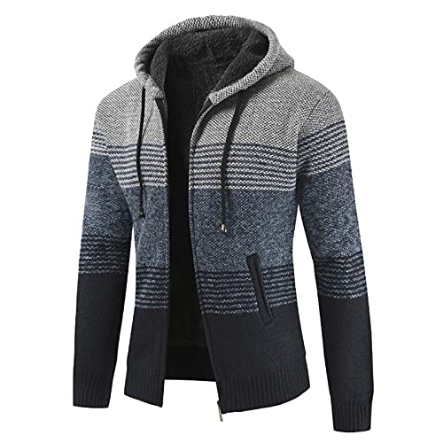 LUNULE Herren Pullover Modisch Farbblock Kapuzenpullover Langarm Patchwork Strickpullover mit Reißverschluss für Männer Slim Strick-Pulli Mit Kapuze und Kordelzug Herren Herbst Winter Freizeitjacke von LUNULE