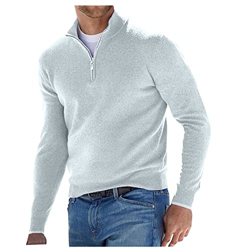 LUNULE Herren Strickpullover Stehkragen Troyer Polo Shirt mit Viertelreißverschluss Feinstrike Pullover einfarbig Pulli Winter Outdoor Übergangspullover Thermo Tops Freizeit Baselayer Unterhemd von LUNULE