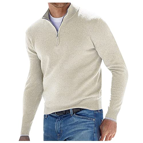 LUNULE Herren Strickpullover Stehkragen Troyer Polo Shirt mit Viertelreißverschluss Feinstrike Pullover einfarbig Pulli Winter Outdoor Übergangspullover Thermo Tops Freizeit Baselayer Unterhemd von LUNULE