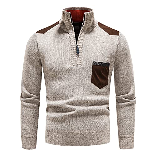 LUNULE Herren Strickpullover Stehkragen Troyer Polo Shirt mit Viertelreißverschluss Feinstrike Pullover mit Tasche Pulli Winter Outdoor Übergangspullover Thermo Tops Freizeit Baselayer Unterhemd von LUNULE