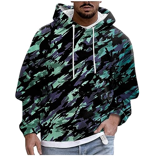 LUNULE Herren Sweatshirt Hemd Langarm Baumwoll Tshirt Tshirts Männer Pack 1Er Herbst Winter Camouflage Druck Fleece Gefüttert Pullover Mit Kapuze Schwarzes (Dark Green3Xl) von LUNULE