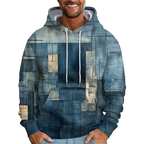 LUNULE Hoodie Herren Norweger Pullover Batik Drucken Langarm Kapuzenpullover Mit Taschen Männer Basic Sport Hooded Sweatshirt Arbeitspullover (Dark Blue,6XL) von LUNULE