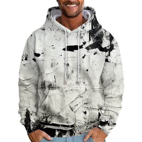 LUNULE Hoodie Oversize Arbeitspullover Herren Batik Drucken Langarm Kapuzenpullover Mit Taschen Männer Basic Sport Hooded Sweatshirt Pullover Couple Hoodie(White,6XL) von LUNULE