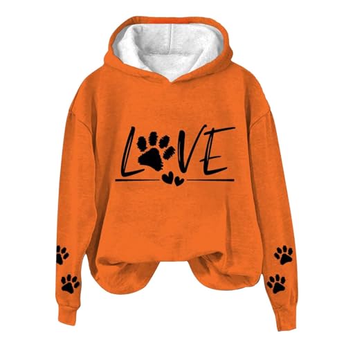 LUNULE Hoodies Für Damen Hausanzug Damen Kuschelig Hausanzug Damen Kaschmir Pullover Damen Druck Langarm Pullover Mit Kapuze Herbst Winter Warm Kapuzenpullover Winter Kleider Damen (Orange, M) von LUNULE