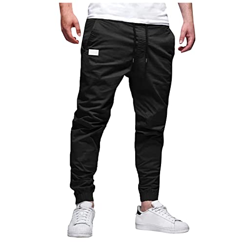 LUNULE Hosen Herren, Hose Männer Jeans Herren Cargo Einfarbige Cargo Hose Casual Kordelzug Cargohose Elastische Freizeithose Mit Tasche Militär Uniform Work Trousers Men(Black,M) von LUNULE