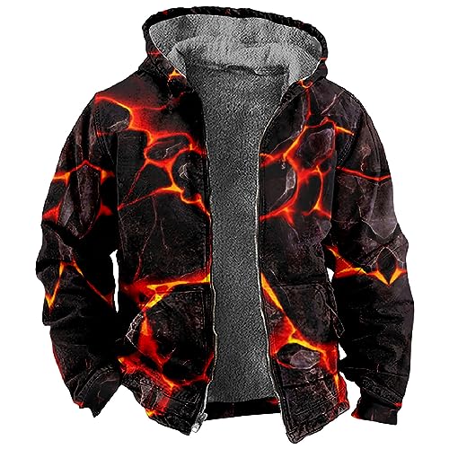 LUNULE Imprägnierspray Jacke Fliegerjacke Herren Schnittschutzjacke 3D Druck Langarm Teddyfutter Hoodie Jacke Mit Reißverschluss Warm Fleecejacke Trenchcoat (Rot, 3Xl) von LUNULE