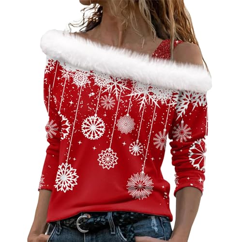 LUNULE Italienische Mode Damen Damen Mit Kapuze Pullover Damen Wintermantel Wolldecke Mit Ärmel Erwachsene Weihnachten 3D Druck Plüsch Schulterfrei Langarm Pulli Shirt Mit Schulterriemen Xmas T Shirt von LUNULE