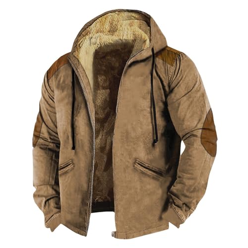 Jacke Herren Fleecejacke Mit Kapuze Einfarbig Teddy Fleece Gefüttert Langarm Hoodie Herbst Winter Warm(Earthy Yellow,XL) von LUNULE