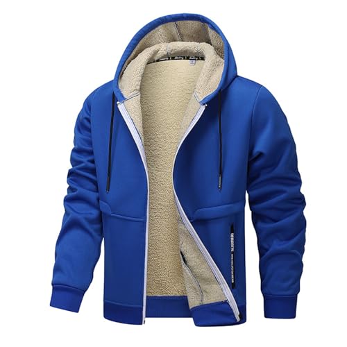Jacke Herren Übergangsjacke Holzfäller Langarm Sweatjacke Mit Reißverschluss Gefütterte Warm Winterjacke Bequemes Hoodie Regular Fit(Blau,3XL) von LUNULE