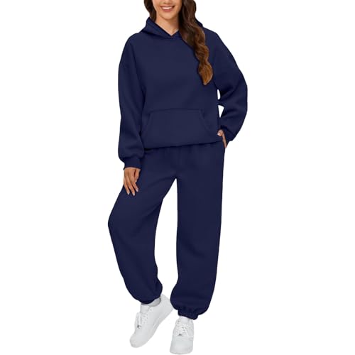 LUNULE Jogginghose Damen2 Teiler Damen Sportbekleidung Für Hoodie Und Hose Trainingsanzug Outdoor Sport Hosenanzug Tracksuits Tracksuit Y2K (Navy,L) von LUNULE