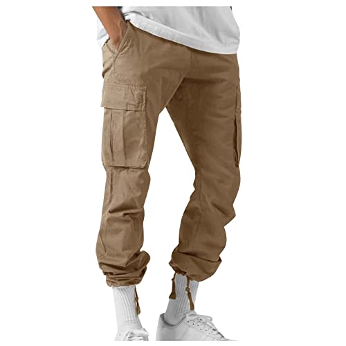 LUNULE Jogginghose Herren, Motorradhose Herren Herren Hosen Einfarbige Cargo Hose Casual Kordelzug Cargohose Elastische Freizeithose Mit Tasche Cordhose Herren Army Cargohose Herren(Khaki,XXL) von LUNULE