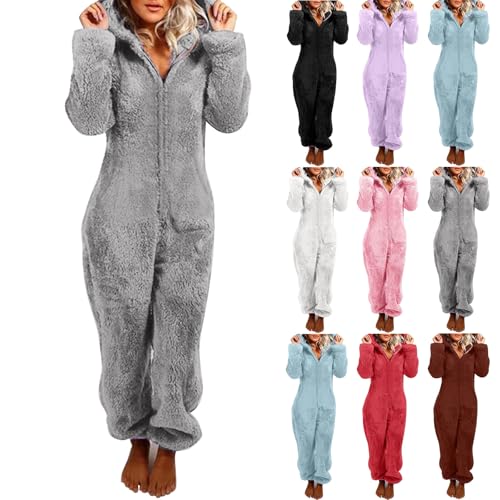 LUNULE Jumpsuits Für Damen Kuschelig Warm Plüsch Einteiler Onesie Flauschig Hausanzug Ugly Christmas Sweater Pyjama Weihnachten von LUNULE