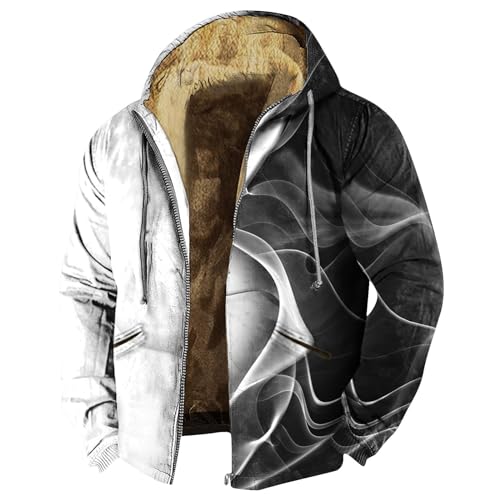 LUNULE Kapuzenpullover Herren Outdoor Jacken Für Muster Langarm Kapuzenjacke Mit Reißverschluss Dicke Fleece Gefüttert Hoodie Jacke Laufjacke(Black,XXL) von LUNULE