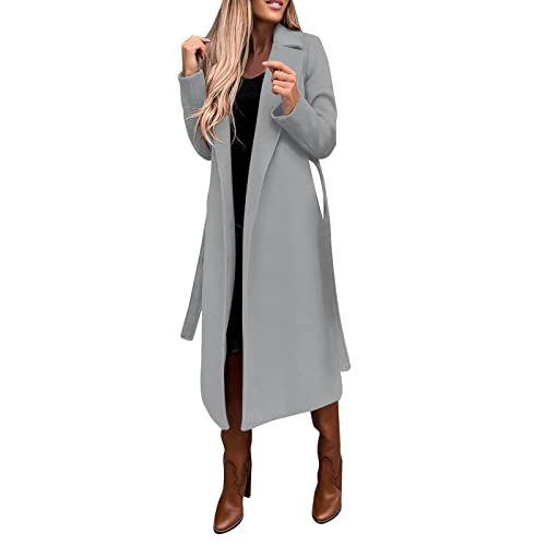 LUNULE Mantel Damen Lang Faux Wollmantel mit Gürtel einfarbig Klassischer Gehschlitz Elegant Trenchcoat Freizeit Cardigan Revers Overcoat Outwear Herbstjacke Übergangsmantel Herbst Frühling Winter LUNULE Mantel Damen Lang Faux Wollmantel mit Gürtel einfarbig Klassischer Gehschlitz Elegant Trenchcoat Freizeit Cardigan Revers Overcoat Outwear Herbstjacke Übergangsmantel Herbst Frühling Winter von LUNULE