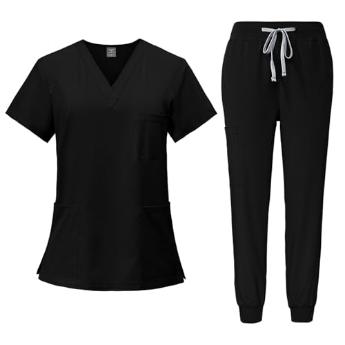 LUNULE Medizinische Arbeitskleidung Damen Herren Krankenschwester Set Waschbar Unisex Uniform Krankenhaus Kurzarm Oberteil Mit Hose Schlupfkasack Für Altenpflege Krankenpflege von LUNULE