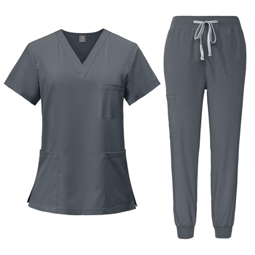 LUNULE Medizinische Arbeitskleidung Damen Herren Krankenschwester Set Waschbar Unisex Uniform Krankenhaus Kurzarm Oberteil Mit Hose Schlupfkasack Für Altenpflege Krankenpflege von LUNULE