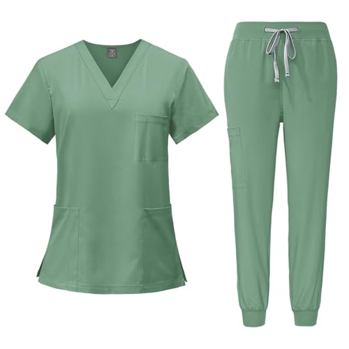 LUNULE Medizinische Arbeitskleidung Damen Herren Krankenschwester Set Waschbar Unisex Uniform Krankenhaus Kurzarm Oberteil Mit Hose Schlupfkasack Für Altenpflege Krankenpflege von LUNULE