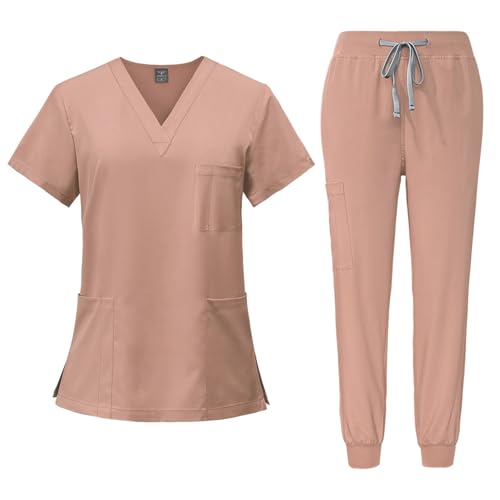 LUNULE Medizinische Arbeitskleidung Damen Herren Krankenschwester Set Waschbar Unisex Uniform Krankenhaus Kurzarm Oberteil Mit Hose Schlupfkasack Für Altenpflege Krankenpflege von LUNULE