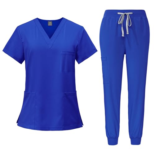 LUNULE Medizinische Arbeitskleidung Damen Herren Krankenschwester Set Waschbar Unisex Uniform Krankenhaus Kurzarm Oberteil Mit Hose Schlupfkasack Für Altenpflege Krankenpflege von LUNULE