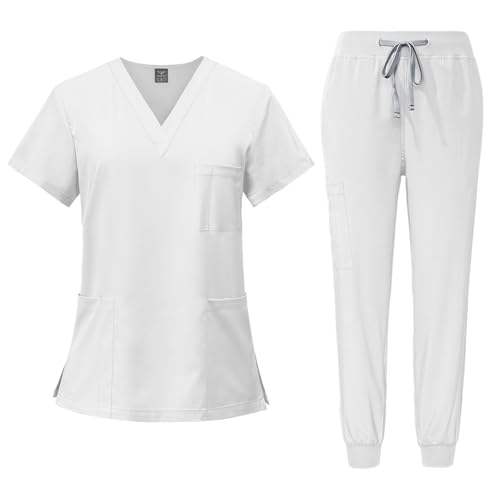 LUNULE Medizinische Arbeitskleidung Damen Herren Krankenschwester Set Waschbar Unisex Uniform Krankenhaus Kurzarm Oberteil Mit Hose Schlupfkasack Für Altenpflege Krankenpflege von LUNULE