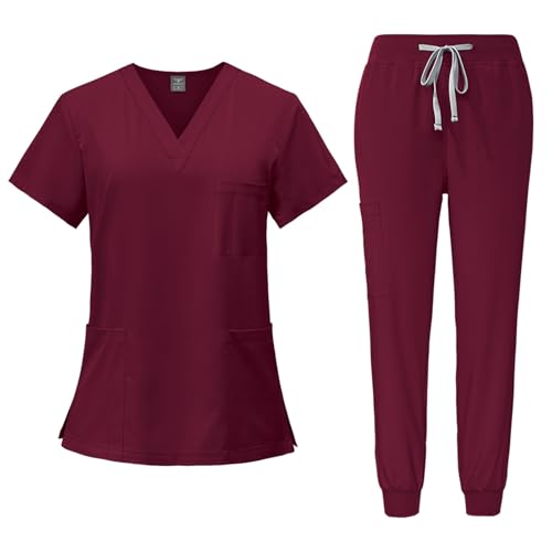 LUNULE Medizinische Arbeitskleidung Damen Herren Krankenschwester Set Waschbar Unisex Uniform Krankenhaus Kurzarm Oberteil Mit Hose Schlupfkasack Für Altenpflege Krankenpflege von LUNULE