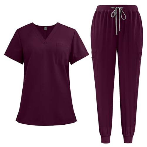 LUNULE Medizinische Arbeitskleidung Damen Herren Krankenschwester Set Waschbar Unisex Uniform Krankenhaus Kurzarm Oberteil Mit Hose Schlupfkasack Für Altenpflege Krankenpflege von LUNULE