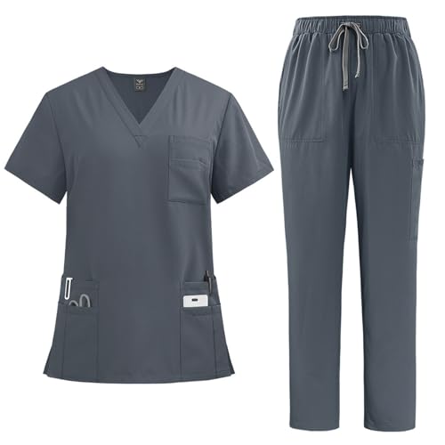 LUNULE Medizinische Arbeitskleidung Damen Herren Krankenschwester Set Waschbar Unisex Uniform Krankenhaus Kurzarm Oberteil Mit Hose Schlupfkasack Für Altenpflege Krankenpflege von LUNULE