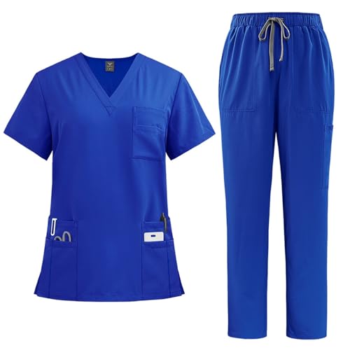 LUNULE Medizinische Arbeitskleidung Damen Herren Krankenschwester Set Waschbar Unisex Uniform Krankenhaus Kurzarm Oberteil Mit Hose Schlupfkasack Für Altenpflege Krankenpflege von LUNULE